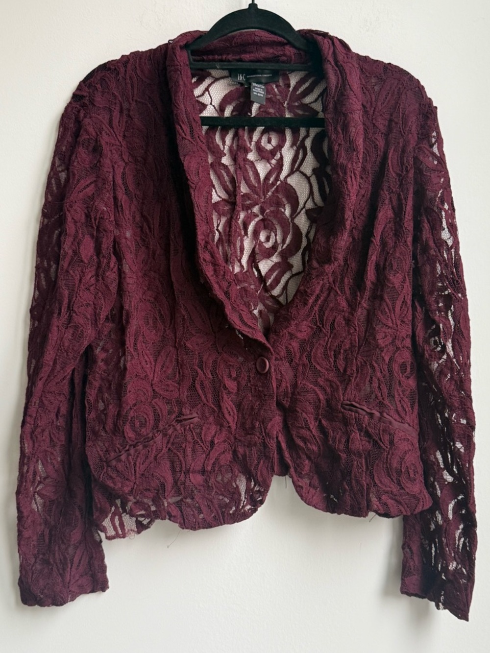 INC International Concepts Burgundy Lace Shawl-Collar Blazer
